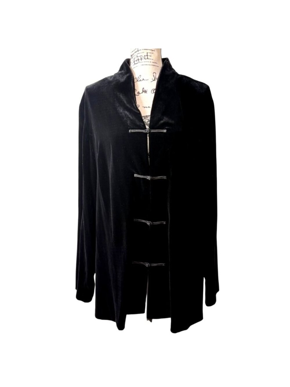 Eileen Fisher Womens Size 2X Black Velvet Jacket With Knot Frog Closures